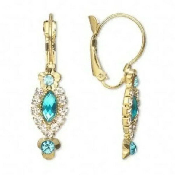 Victorian Gold Light Blue Marquise Rhinestone Earrings - Picture 1 of 1
